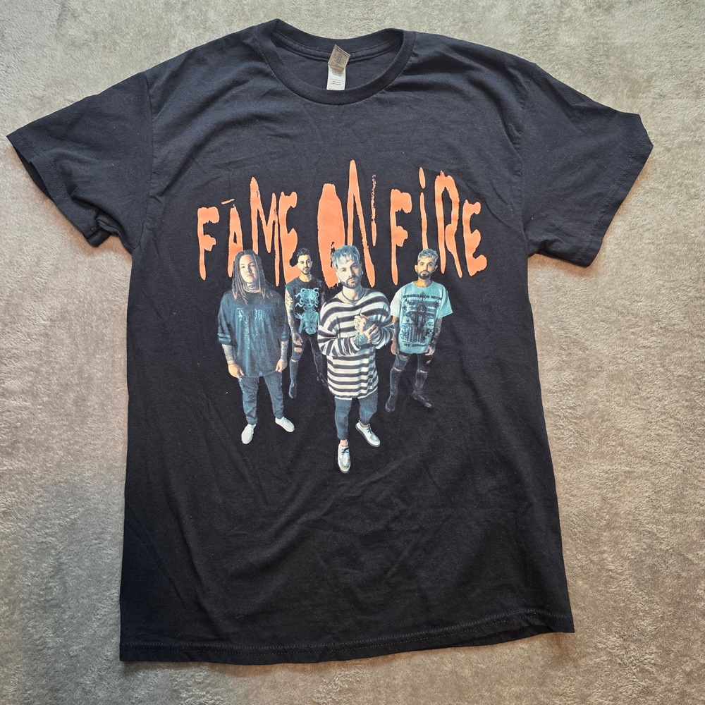 Fame On Fire Shirt Mens M Black Chaos Tour Double Sided Band Graphic T-Shirt